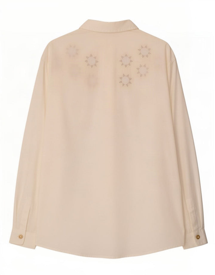 Camisa feminina Roccobarocco IT 46 grande algodão geométrico off white