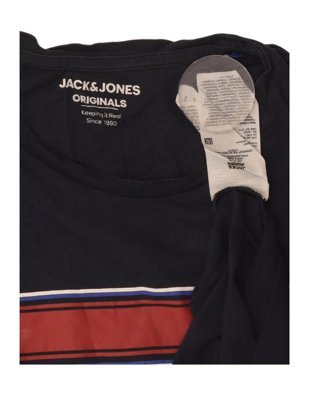 Camiseta gráfica masculina Jack & Jones Top médio algodão listrado azul marinho
