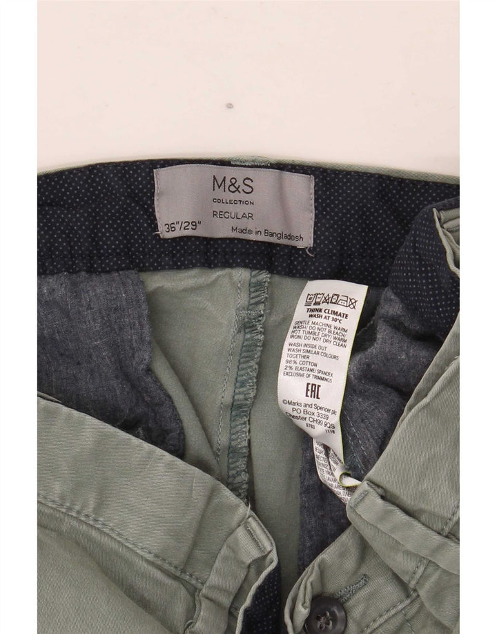 Calça masculina reta regular cortada Marks & Spencer W36 L26 algodão cáqui