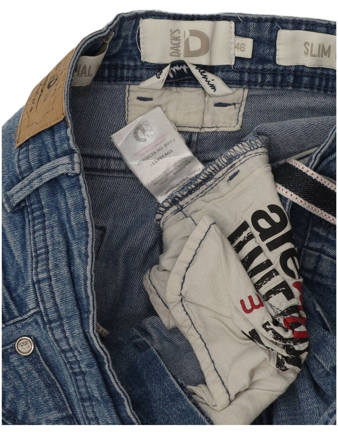 Shorts jeans feminino slim fit da Dack IT 46 grande W30 algodão azul