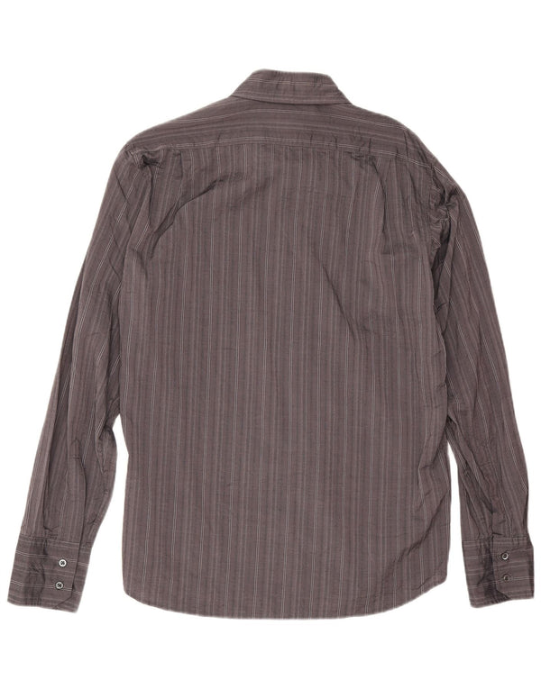 Camisa masculina Hugo Boss grande algodão listrado cinza