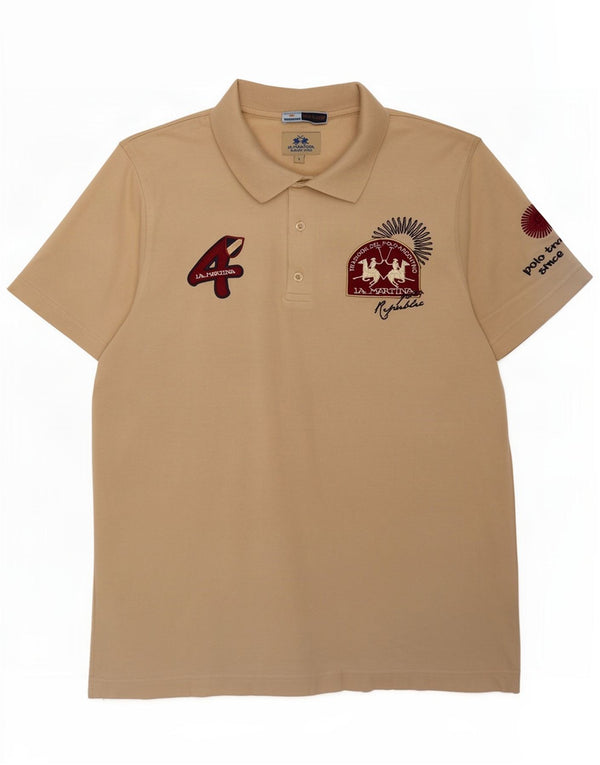 La Martina Mens Graphic Polo Shirt Large Beige Cotton