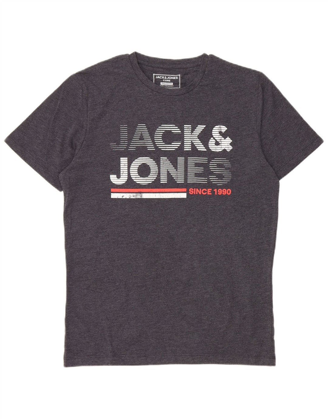 Camiseta masculina Jack & Jones Regular Fit com estampa gráfica pequena de algodão cinza