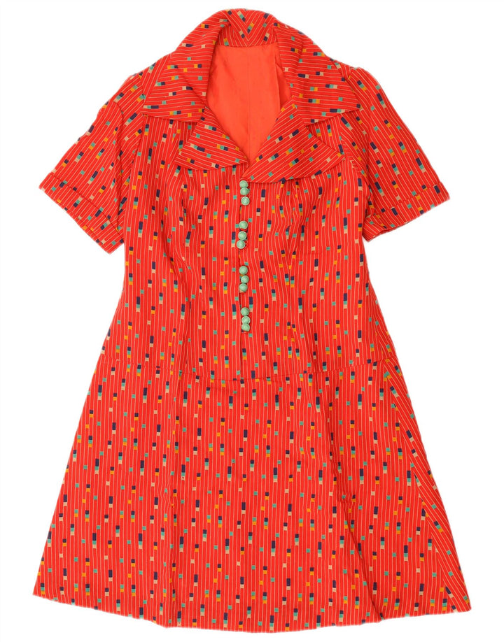 Vestido feminino vintage linha A UK 12 médio vermelho manchado