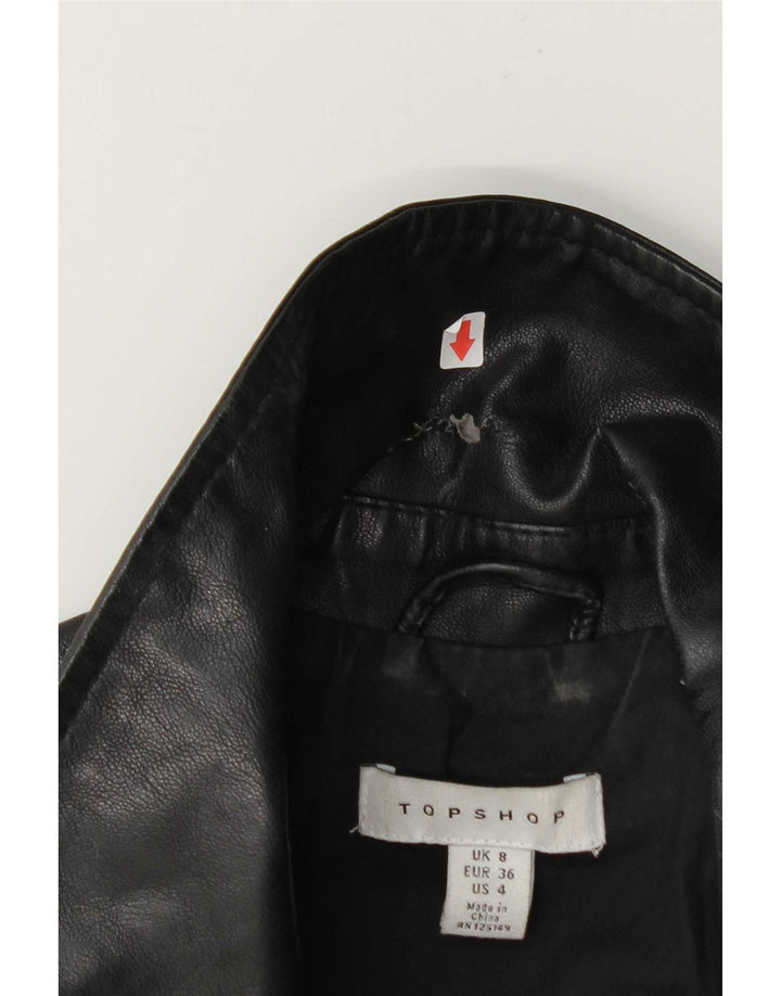 Jaqueta de motociclista feminina Topshop UK 8 poliéster preto pequeno