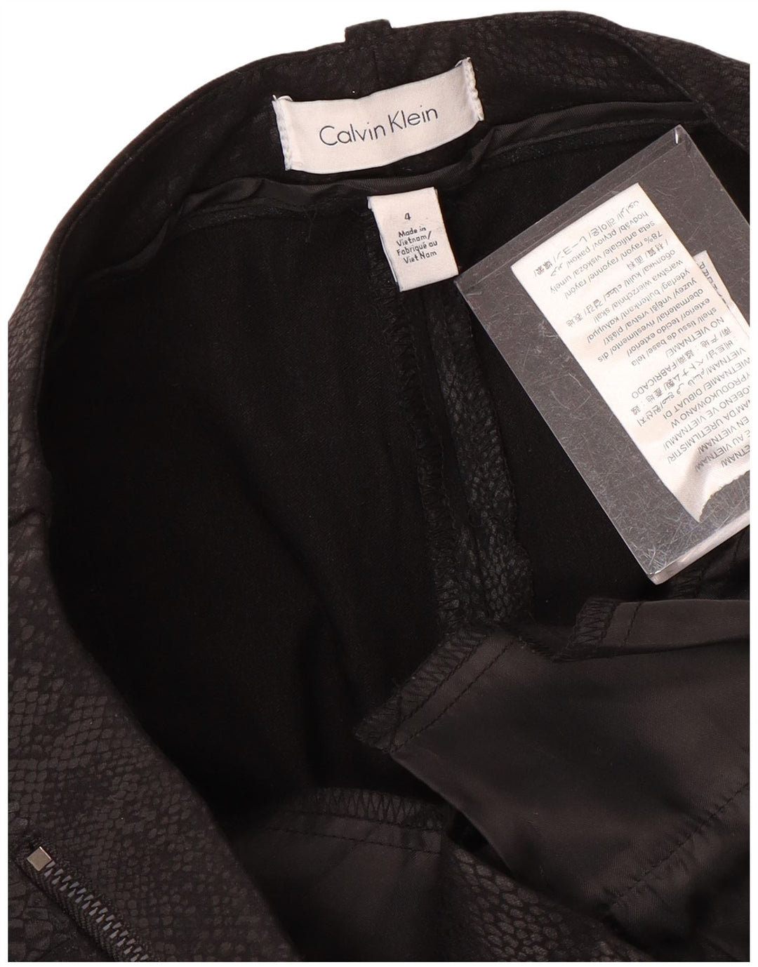 Calça casual feminina CALVIN KLEIN US 4 pequena W30 L27 preta com estampa animal