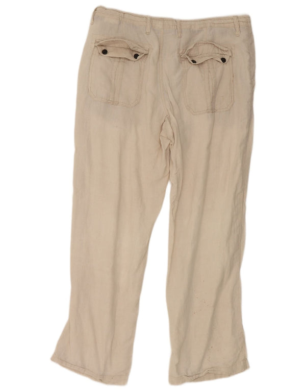 Marks & Spencer Womens Straight Chino Trousers W36 L29 Off White Linen