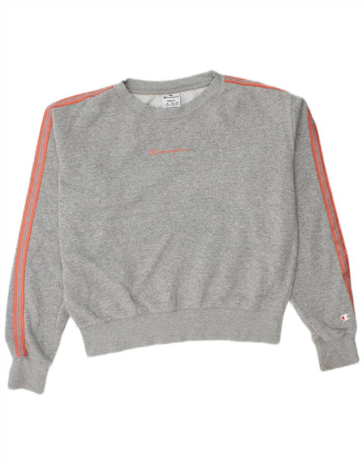 Champion feminino cropped oversized moletom suéter UK 10 pequeno cinza manchado