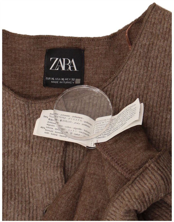 Suéter Zara Feminino Crop Cardigan Reino Unido 18 XL Marrom Poliéster
