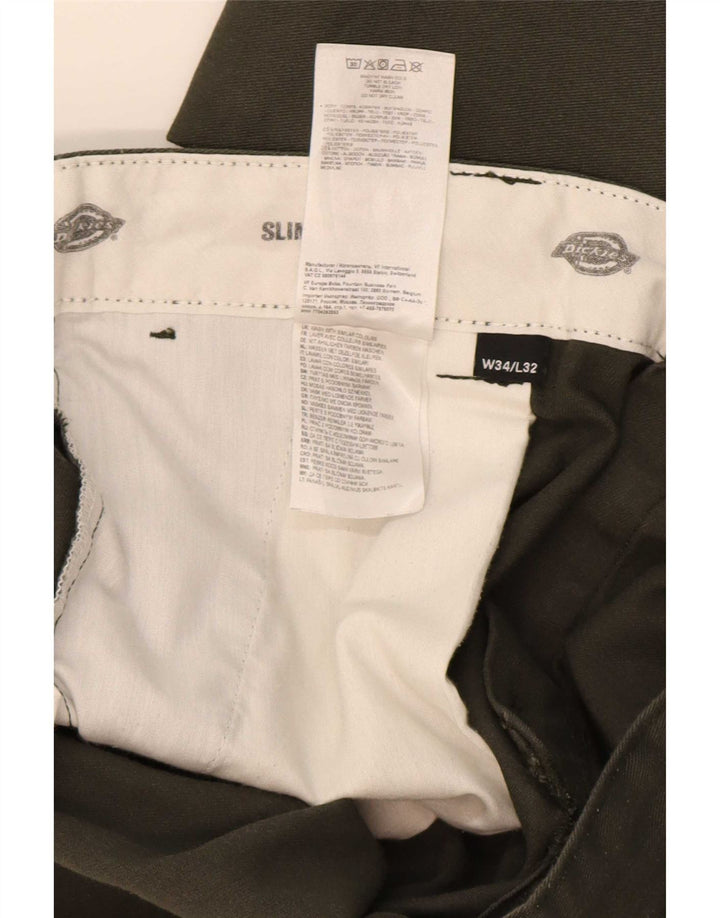 Calças Dickies Mens Straight Slim Chino W34 L32 Poliéster Verde