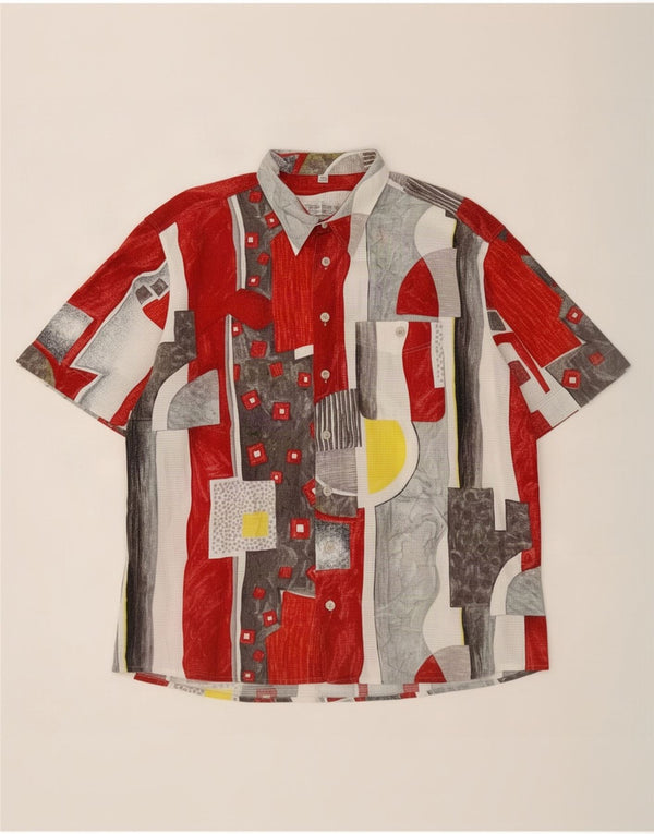 Camisa de manga curta masculina vintage tamanho 45 2XL algodão patchwork multicolorido