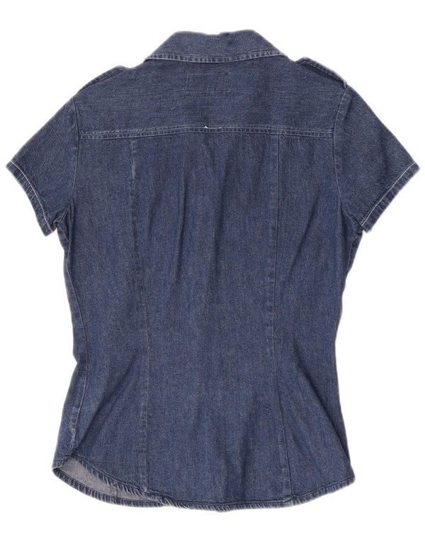 Camisa jeans militar feminina de manga curta Replay Reino Unido 10 algodão azul pequeno