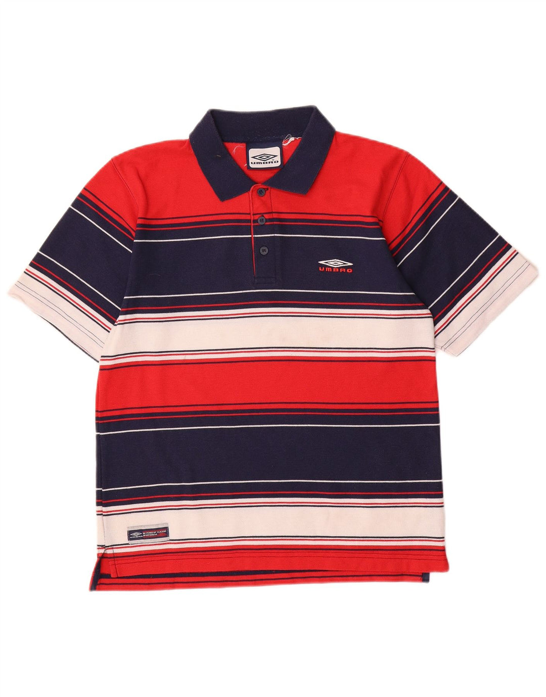 Camisa polo masculina Umbro Reino Unido 35/37 poliéster listrado vermelho pequeno