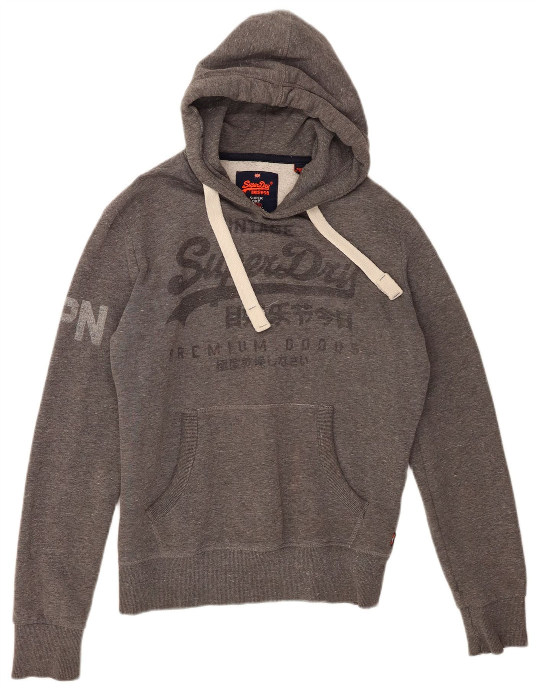SUPERDRY Suéter masculino com capuz gráfico vintage pequeno algodão cinza