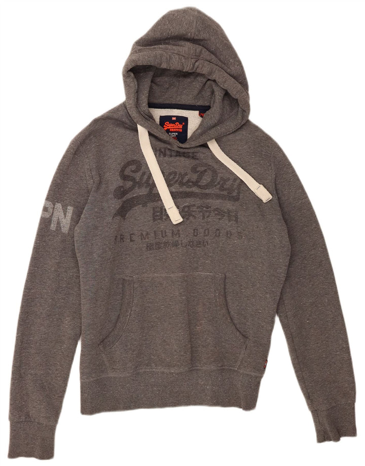 SUPERDRY Suéter masculino com capuz gráfico vintage pequeno algodão cinza