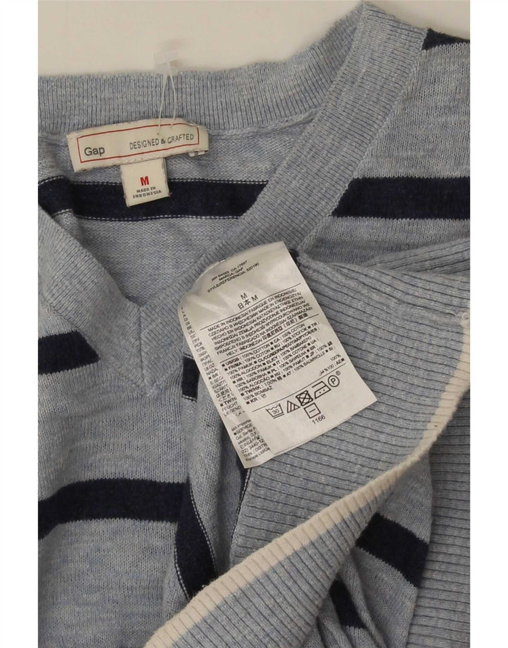Suéter masculino Gap com decote em V de algodão listrado azul médio