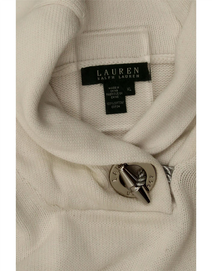 RALPH LAUREN Womens Shawl Neck Jumper Sweater UK 18 XL White Cotton Vintage Ralph Lauren and Second-Hand Ralph Lauren from Messina Hembry 