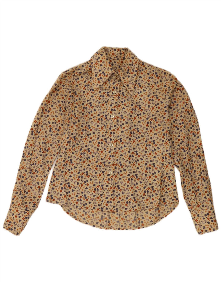 Camisa Vintage Feminina UK 12 Médio Bege Floral