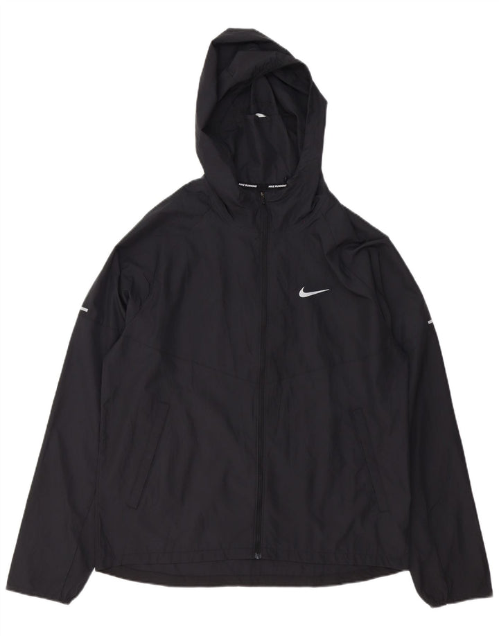 Jaqueta de chuva feminina com capuz grande da NIKE UK 14 poliéster preto médio