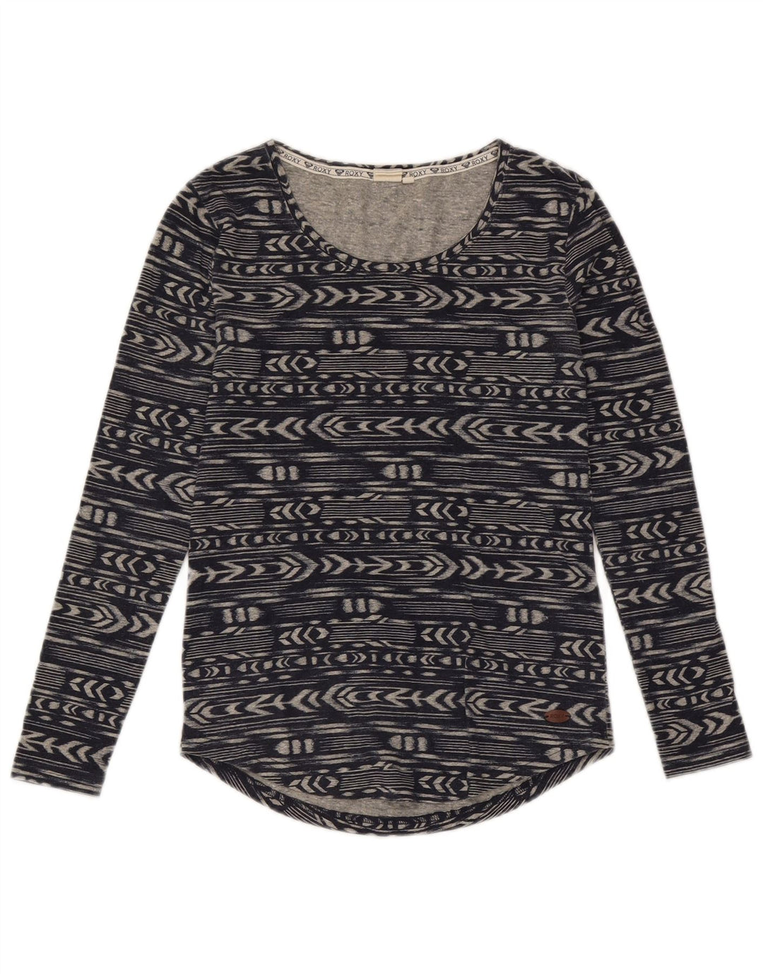 Top feminino Roxy manga comprida UK 6 XS azul marinho poliéster geométrico