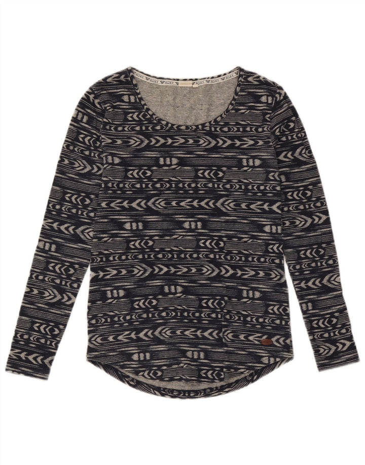 Top feminino Roxy manga comprida UK 6 XS azul marinho poliéster geométrico