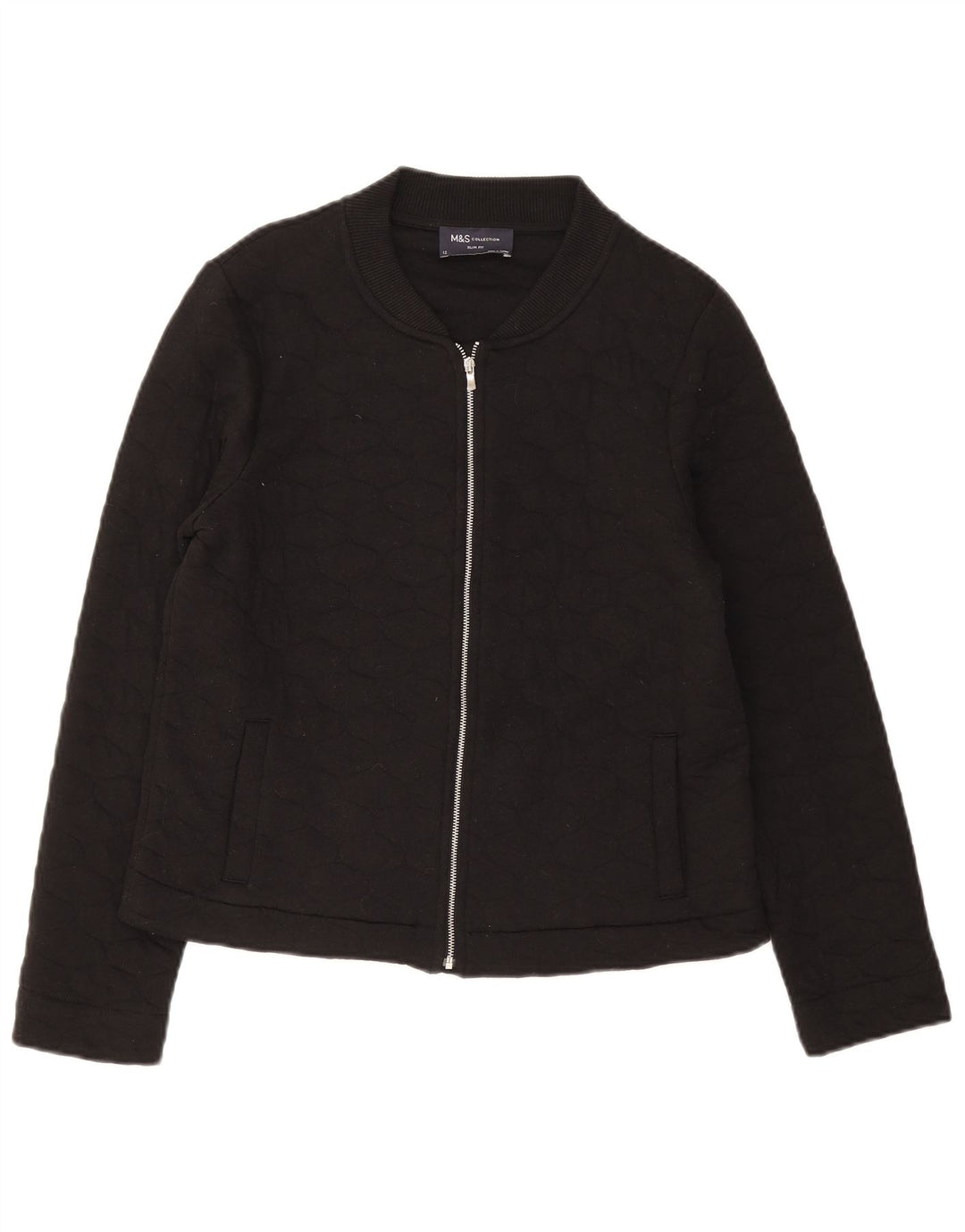 Jaqueta acolchoada feminina Marks & Spencer Slim Fit Reino Unido 12 algodão preto médio