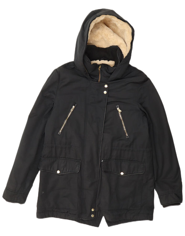 Zara Womens Hooded Parka Jacket UK 10 Small Black