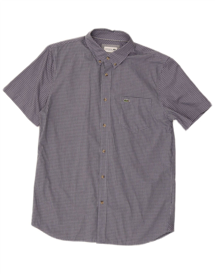 Lacoste camisa masculina de manga curta tamanho 40 médio azul marinho xadrez algodão