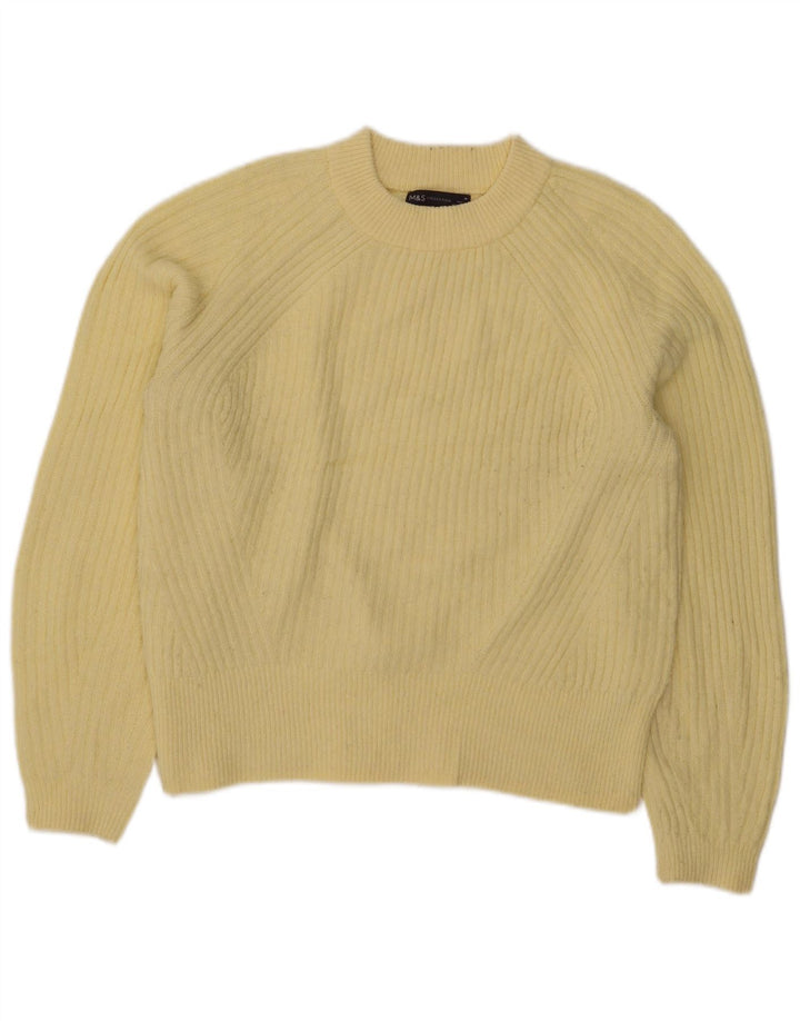 Suéter feminino Marks & Spencer com gola redonda Reino Unido 14 acrílico amarelo médio