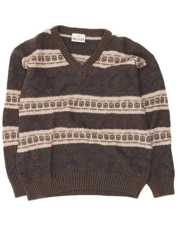Suéter masculino Brandi com decote em V grande azul marinho Fair Isle