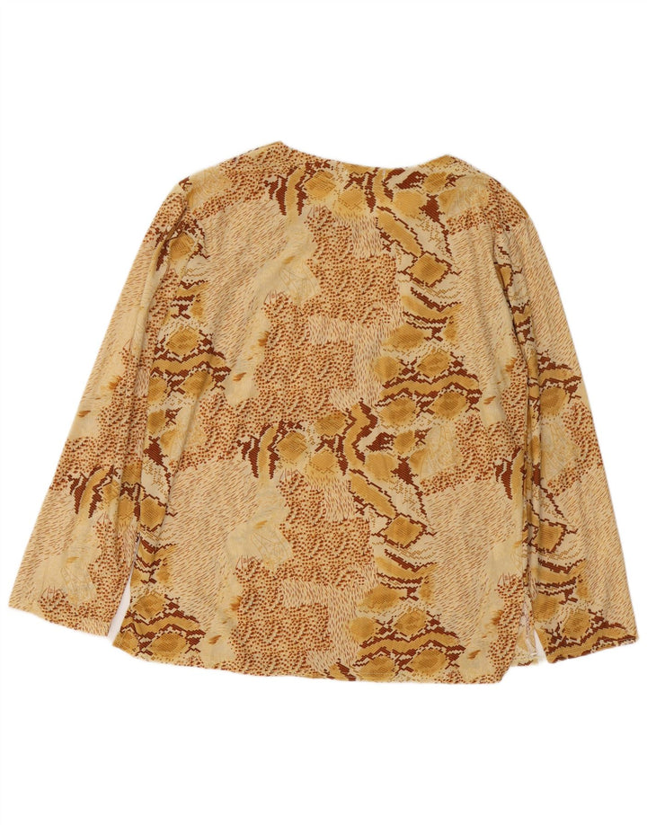 Blusa feminina VINTAGE de manga comprida UK 18 XL bege estampa animal algodão