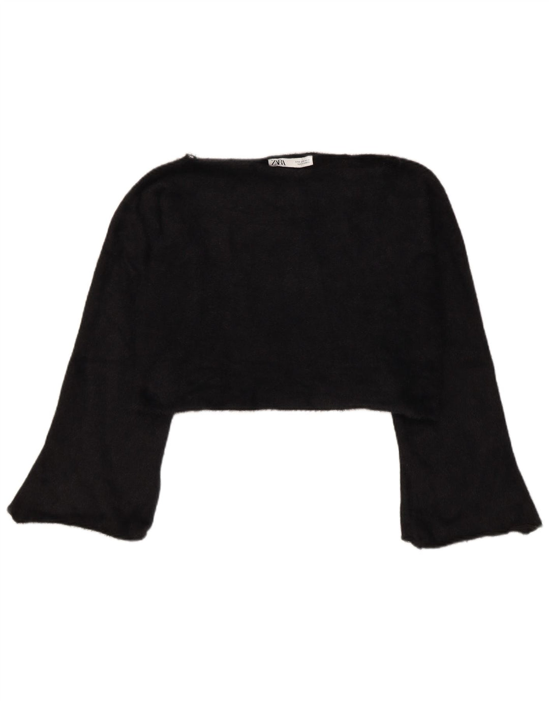 Zara Womens Crop Top Manga Longa Reino Unido 14 Médio Preto