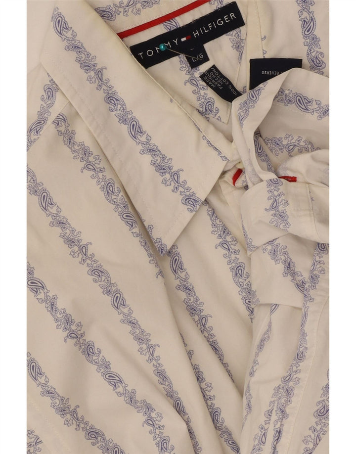 Camisa masculina de manga curta Tommy Hilfiger grande algodão listrado branco