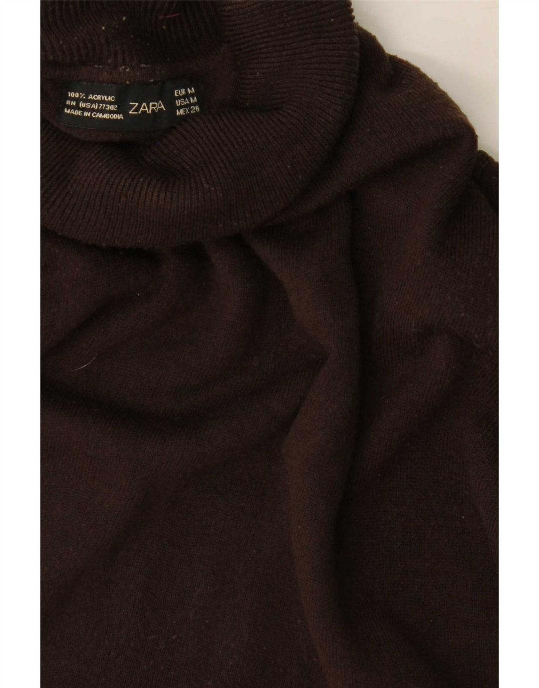 Suéter feminino Zara com gola redonda Reino Unido 12 acrílico marrom médio