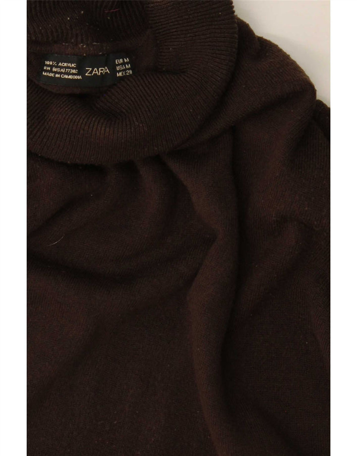 Suéter feminino Zara com gola redonda Reino Unido 12 acrílico marrom médio