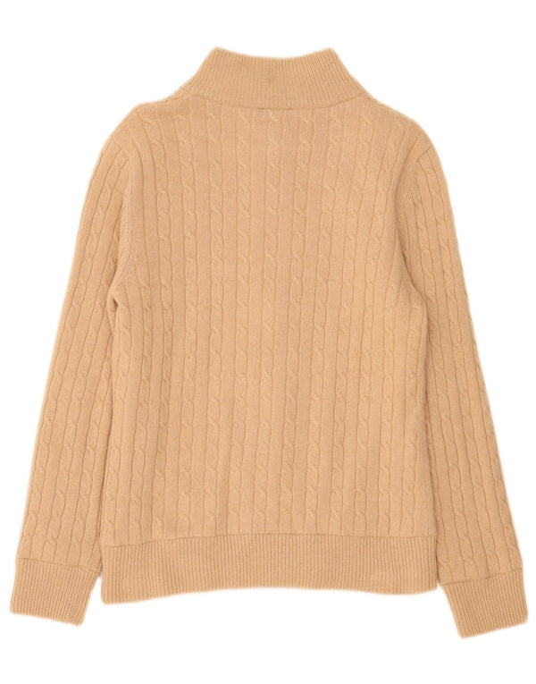 Suéter cardigã feminino Golfino com zíper completo Reino Unido 12 lã merino bege médio