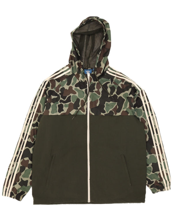 Adidas Mens Hooded Harrington Jacket UK 42 XL Khaki Camouflage Polyester