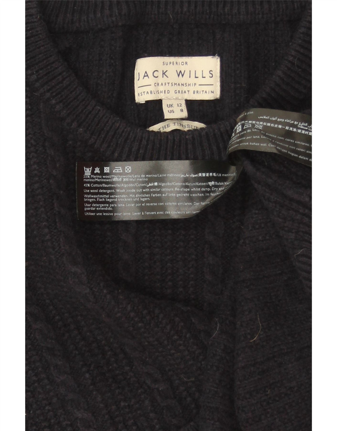 Suéter feminino JACK WILLS com gola redonda Reino Unido 12 médio azul marinho