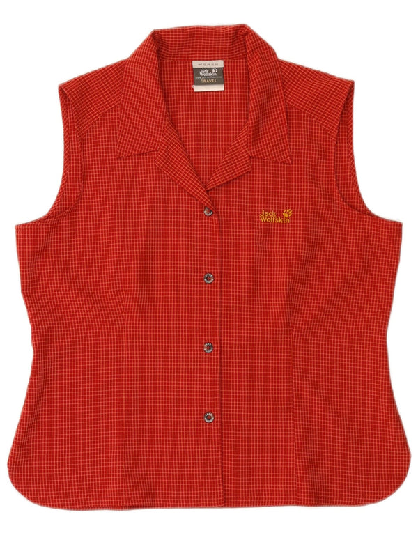 Blusa feminina Jack Wolfskin com estampa de viagem Reino Unido 14/16 grande xadrez vermelho