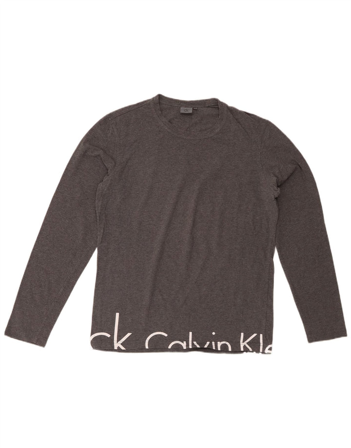 CALVIN KLEIN Womens Graphic Top Long Sleeve UK 18 XL Grey