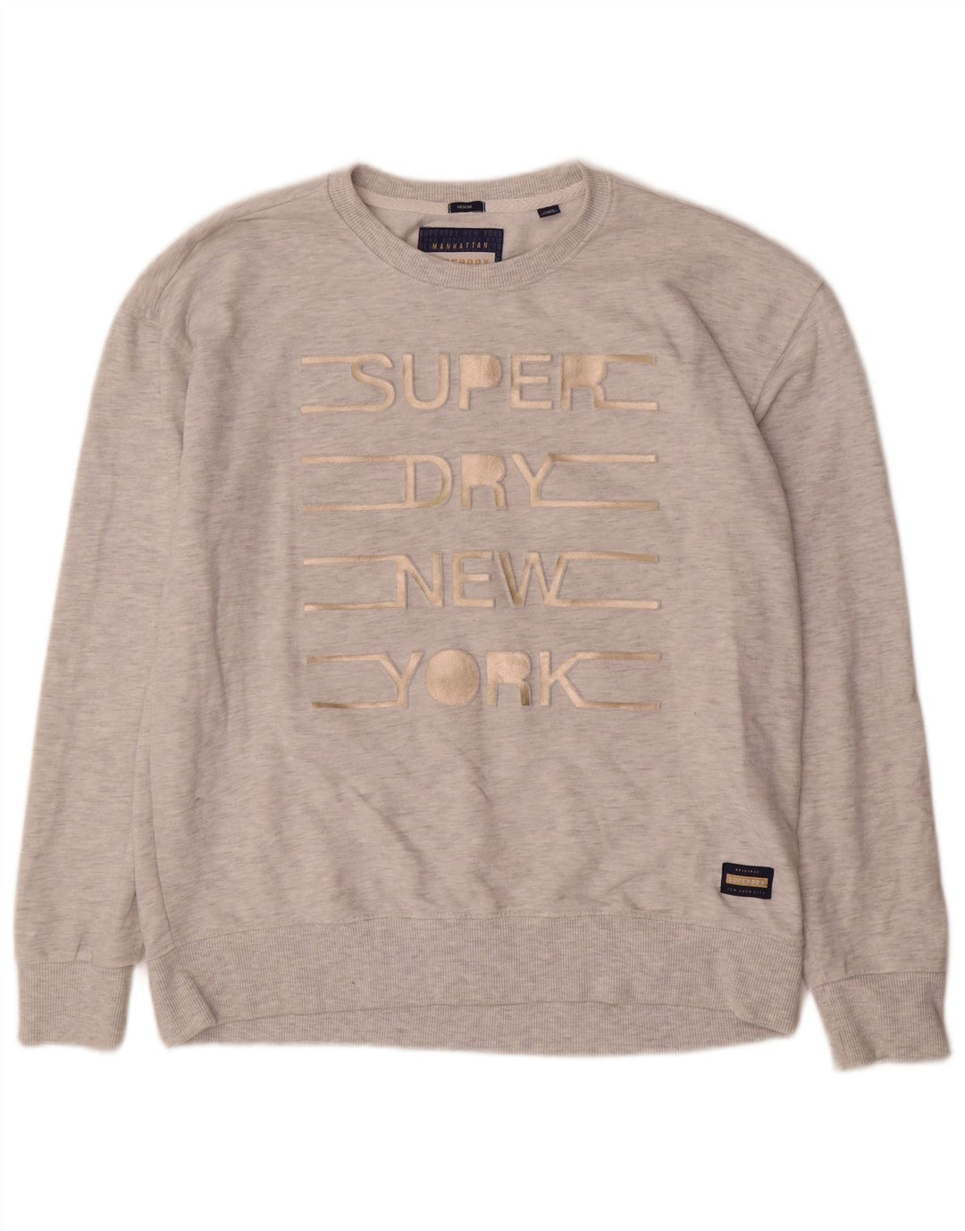 Suéter gráfico feminino Superdry UK 14 algodão manchado cinza médio