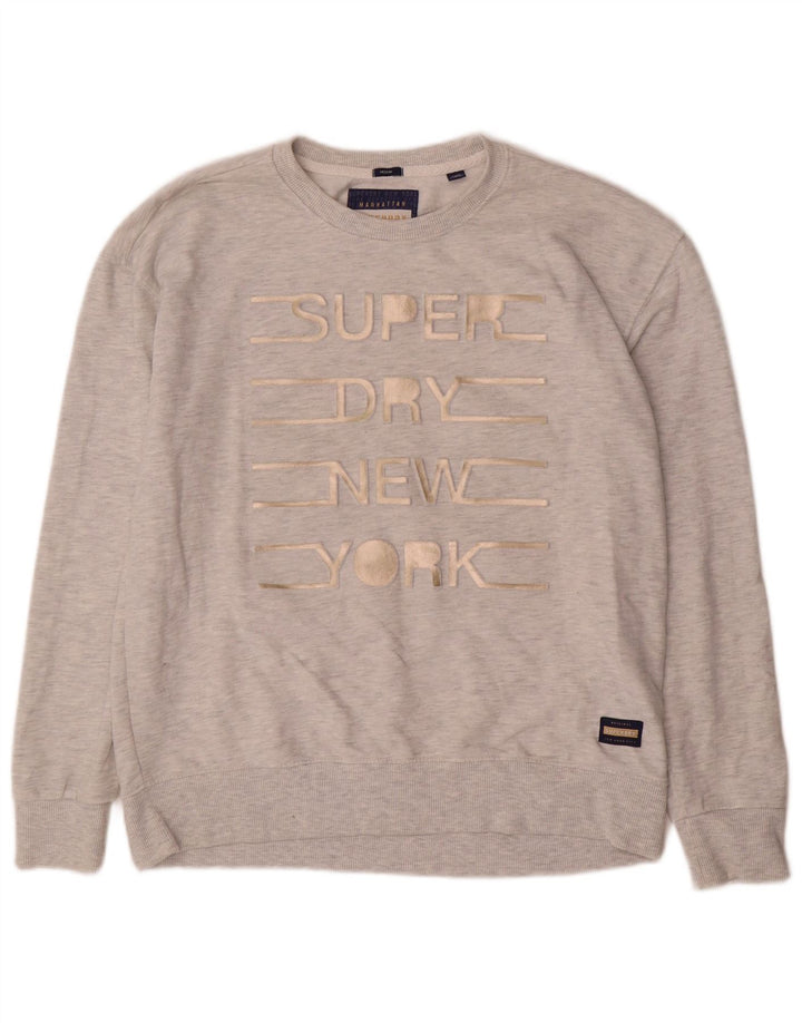 Suéter gráfico feminino Superdry UK 14 algodão manchado cinza médio