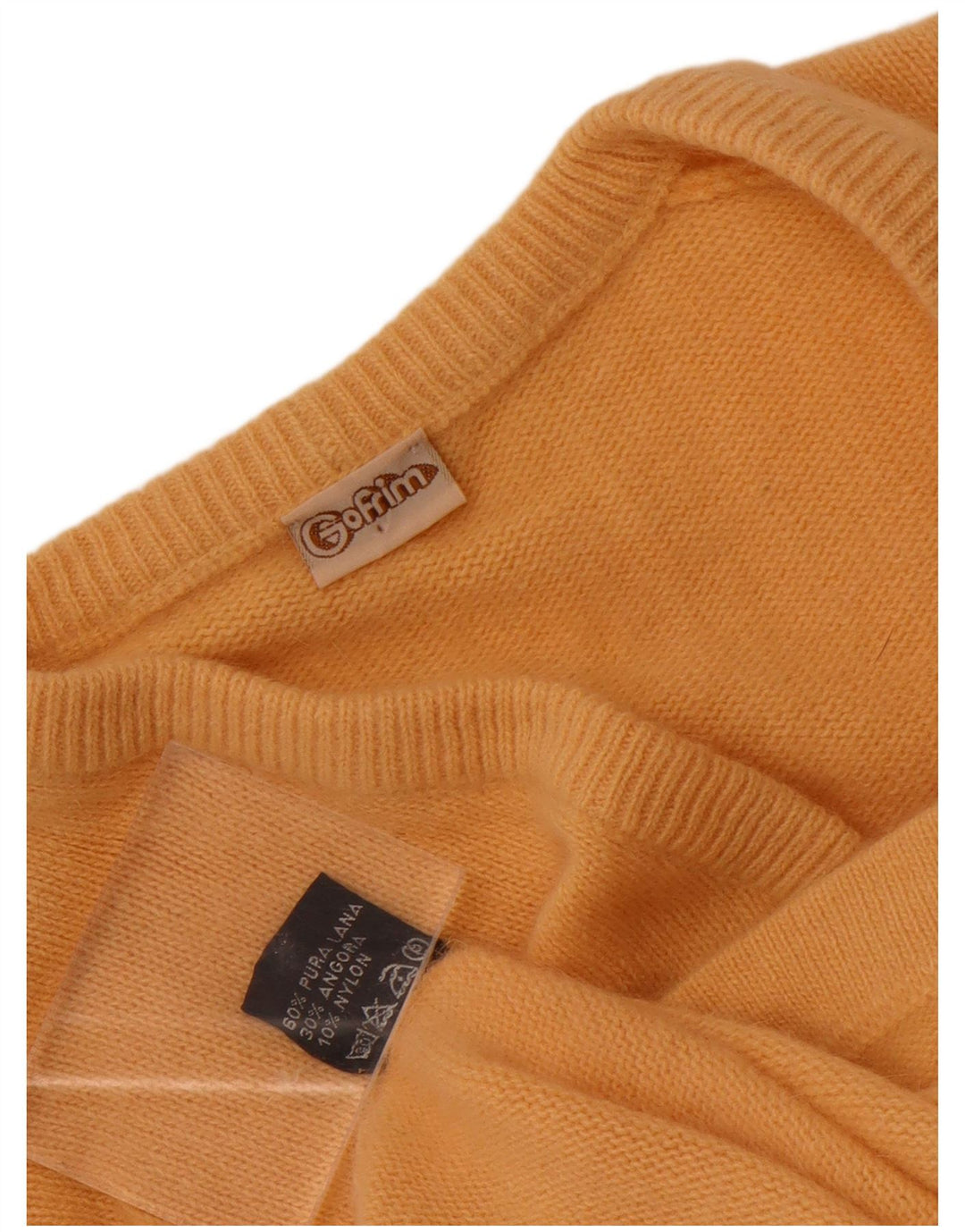 Suéter cardigan feminino vintage UK 14 lã laranja média