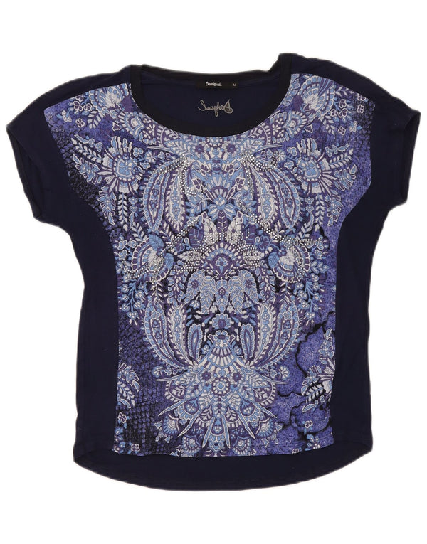 Desigual Camiseta feminina gráfica Top UK 14 Médio Azul marinho Paisley