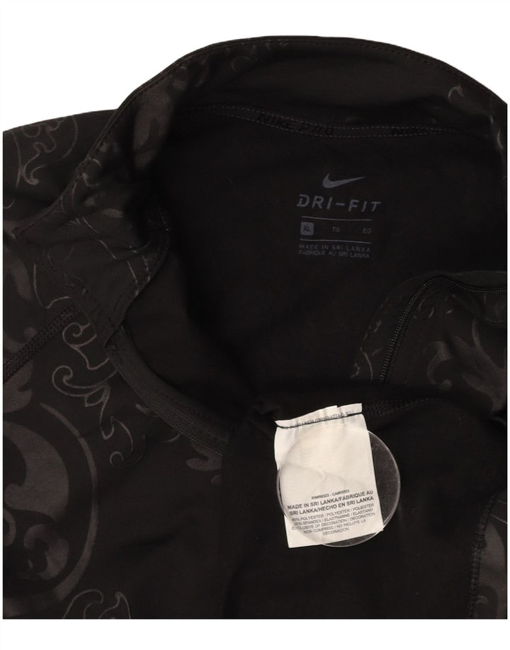 NIKE Womens Dri Fit Zip Neck Pullover Treino Top UK 18 XL Preto Paisley