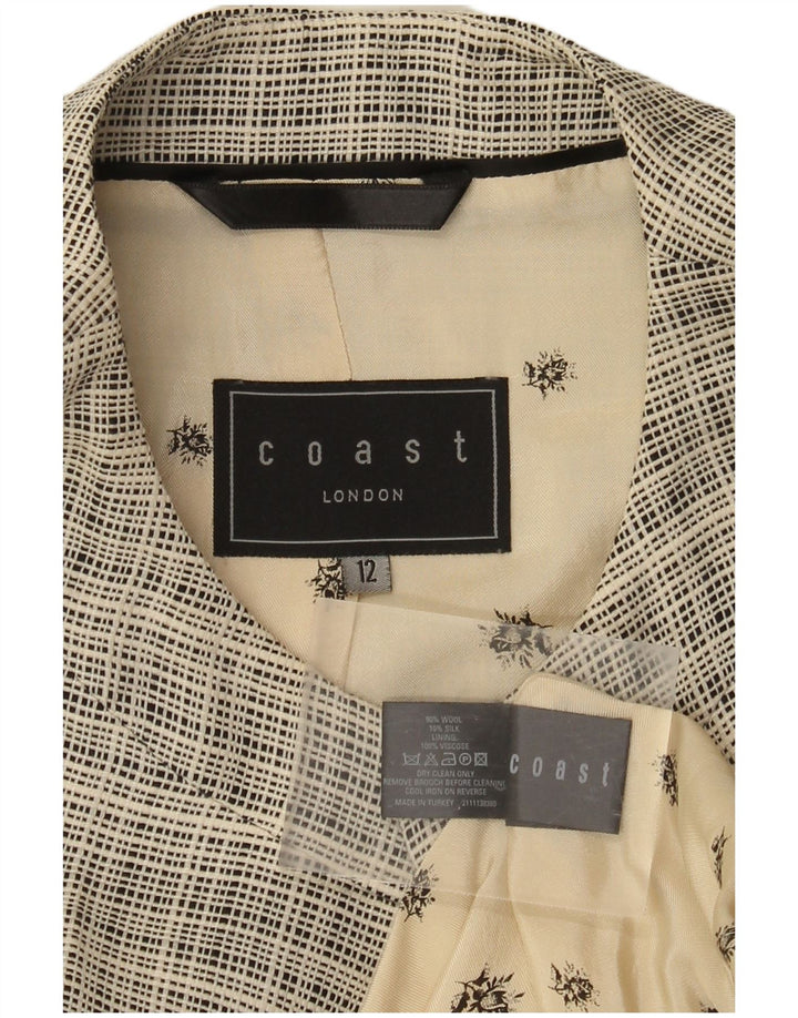 Jaqueta Bolero feminina COAST manga 3/4 Reino Unido 12 lã xadrez bege médio