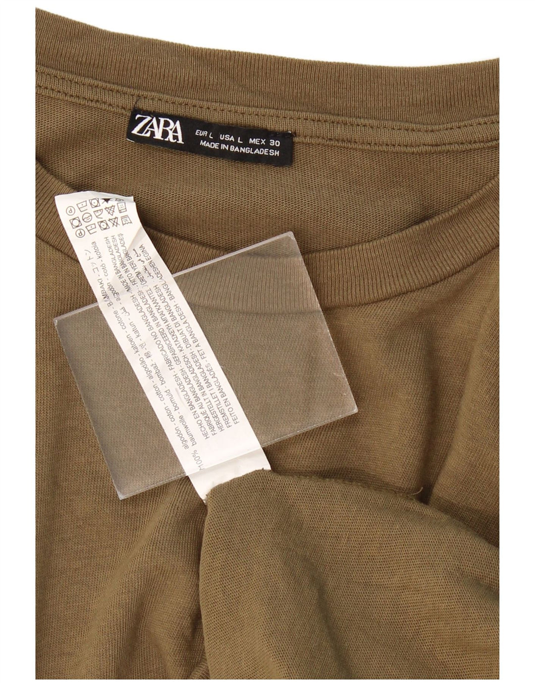 Camiseta masculina ZARA Top grande de algodão cáqui