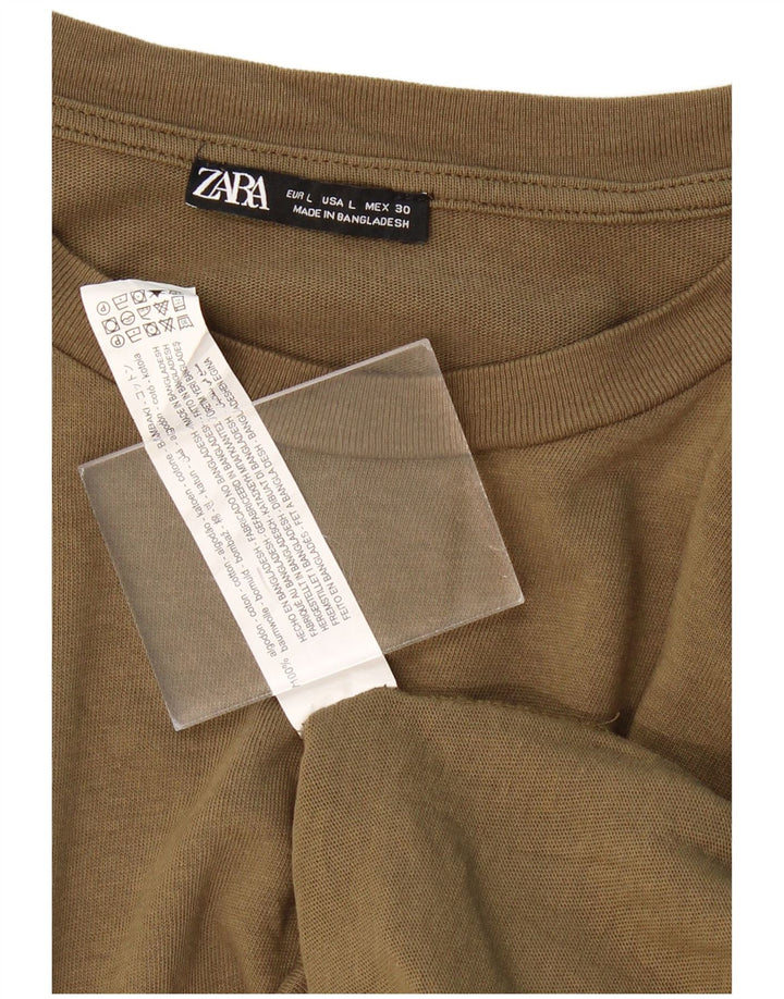Camiseta masculina ZARA Top grande de algodão cáqui