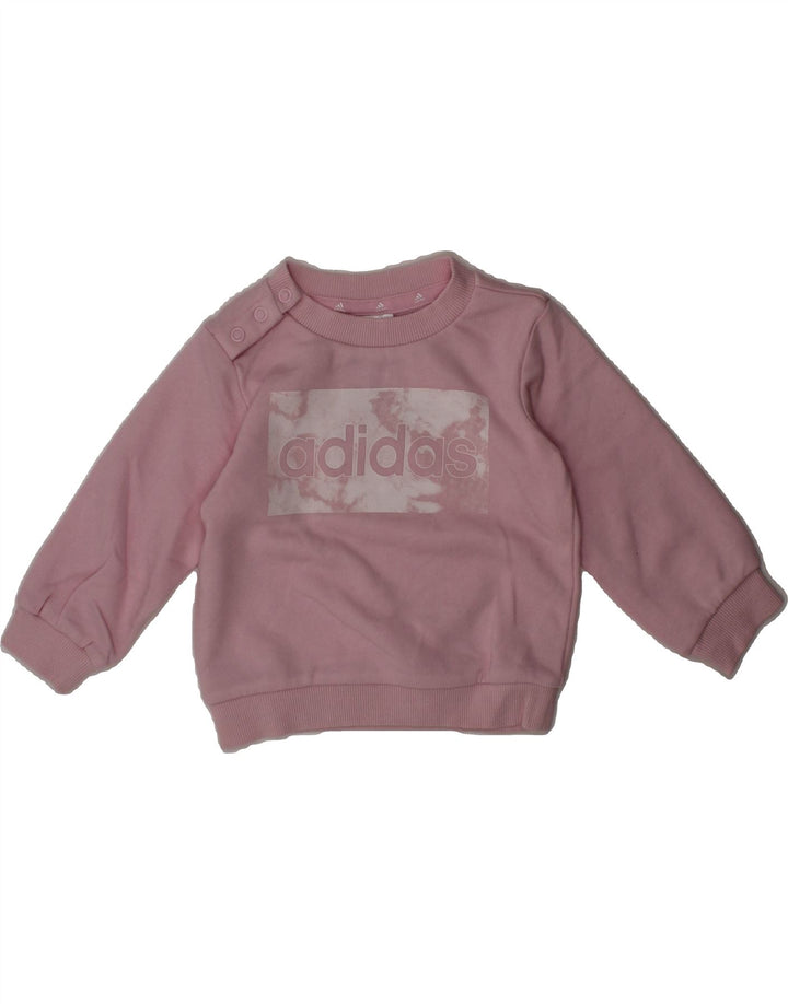 ADIDAS Baby Girls Graphic Sweatshirt Jumper 3-6 Months Pink Cotton Vintage Adidas and Second-Hand Adidas from Messina Hembry 