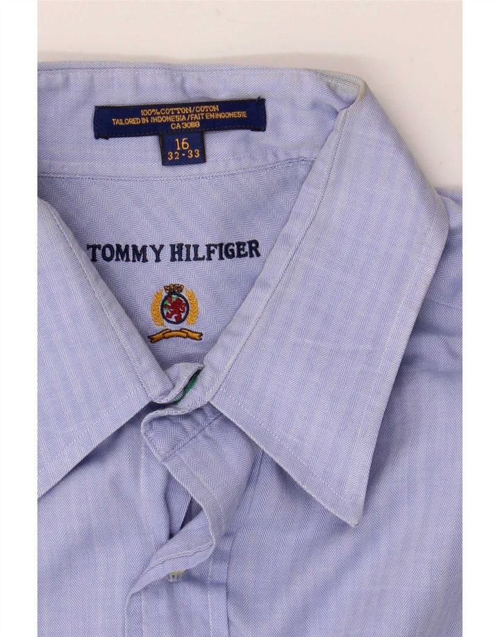 Camisa masculina Tommy Hilfiger tamanho 16 grande algodão espinha de peixe azul
